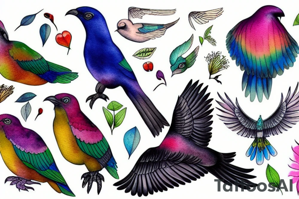 Kea bird flying up tattoo idea