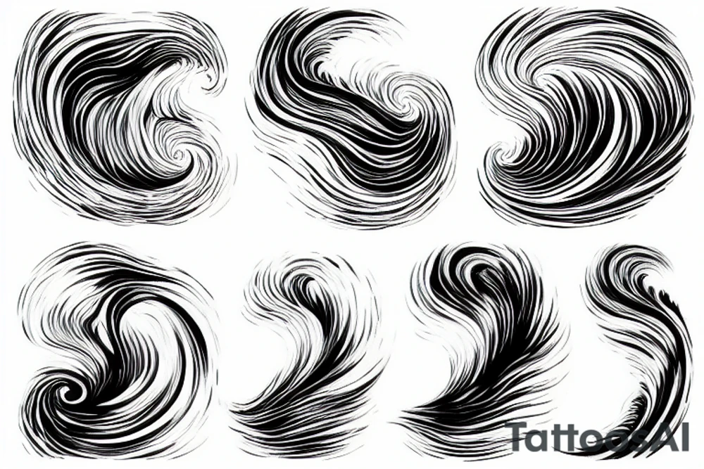 A hyper realistic wave, black and white. Realism, flowing from left to right. water spraying off the wave but not too much. thin but not too thin. Lots of twists and curves. unreal engine tattoo idea