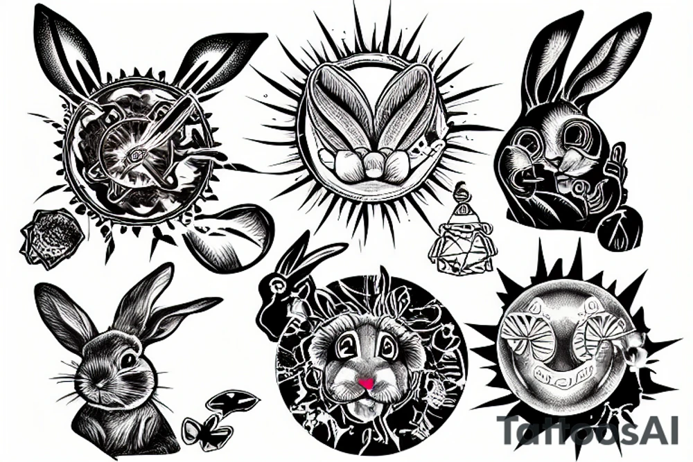 Rabbit watches exploding sun tattoo idea