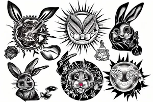 Rabbit watches exploding sun tattoo idea