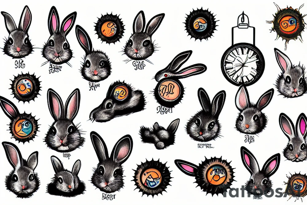 Rabbit watches exploding sun tattoo idea