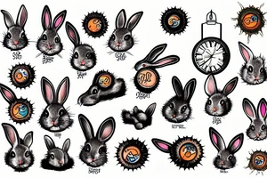 Rabbit watches exploding sun tattoo idea
