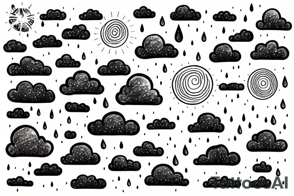 rain clouds with scattered rain drops tattoo idea