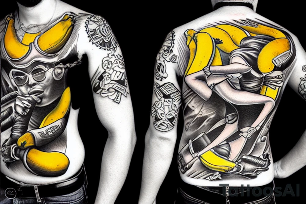 banana riding motorcycle tattoo idea