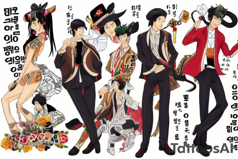 Tiger and bunny in Korean aristocratic clothes playing go tattoo idea