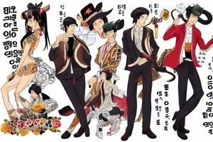 Tiger and bunny in Korean aristocratic clothes playing go tattoo idea
