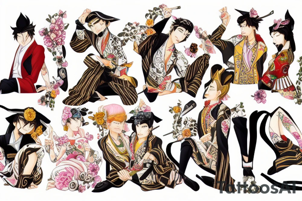 Tiger and bunny in Korean aristocratic clothes playing go tattoo idea
