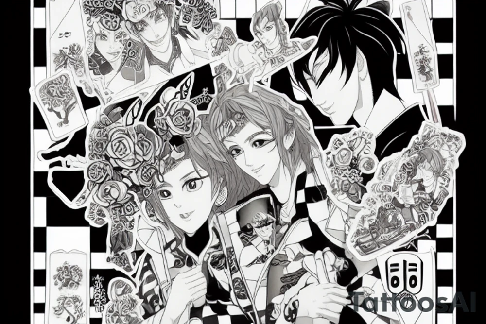 Tiger and bunny in Korean aristocratic clothes playing chess tattoo idea