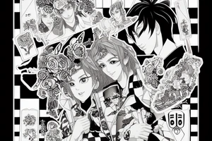 Tiger and bunny in Korean aristocratic clothes playing chess tattoo idea