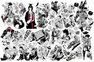 Tiger and bunny in Korean aristocratic clothes playing chess tattoo idea