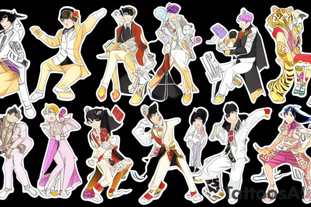 Tiger and bunny in Korean aristocratic clothes playing chess tattoo idea