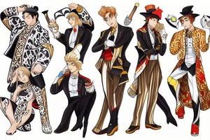 Tiger and bunny in Korean aristocratic clothes playing chess tattoo idea