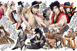 Tiger and bunny in Korean aristocratic clothes playing chess tattoo idea