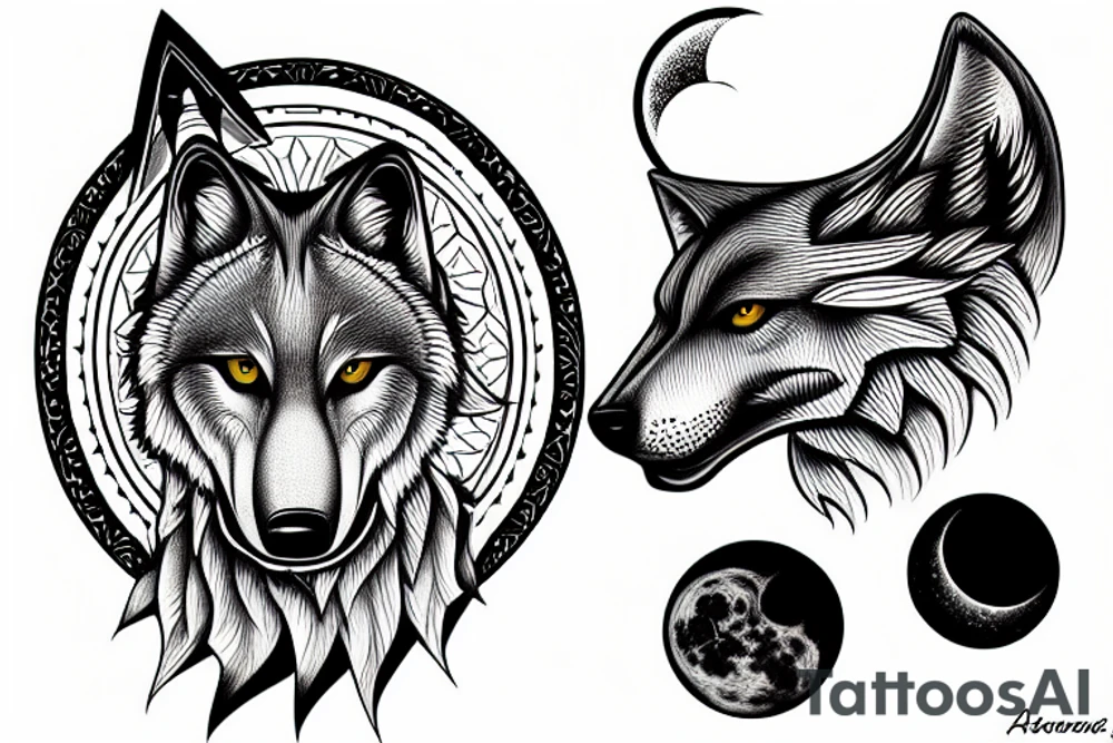 Wolf head with moon phases below tattoo idea