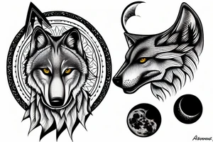 Wolf head with moon phases below tattoo idea