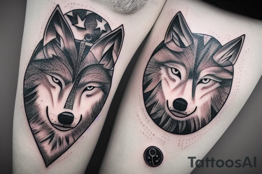 Wolf head with moon phases below tattoo idea