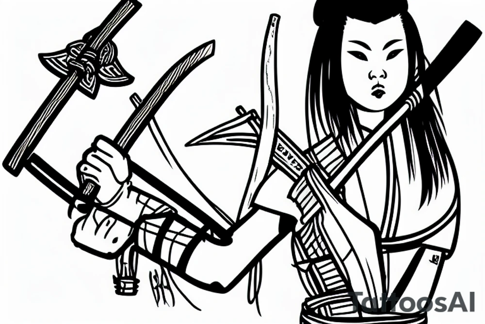female samurai holding katana tattoo idea