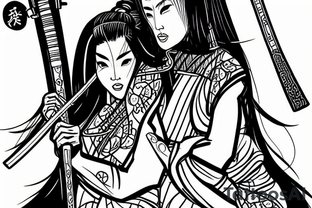 female samurai holding katana tattoo idea
