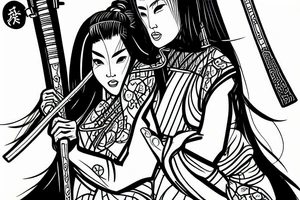 female samurai holding katana tattoo idea