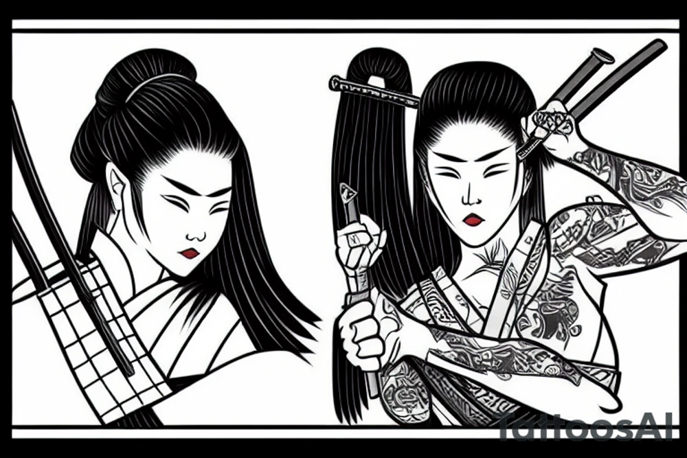 female samurai holding katana tattoo idea