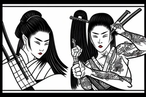 female samurai holding katana tattoo idea