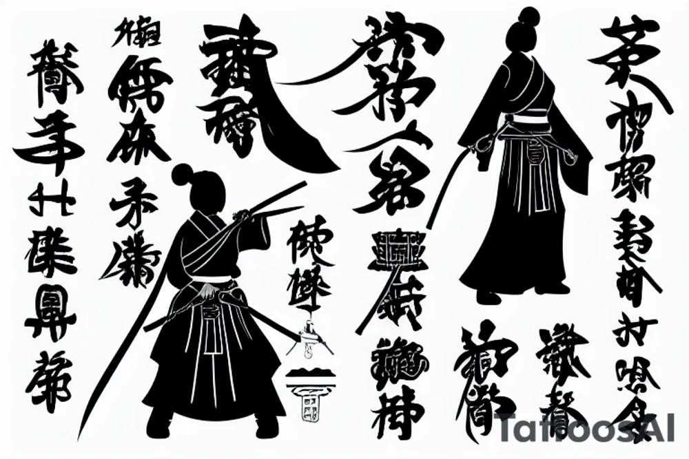 female samurai holding katana tattoo idea