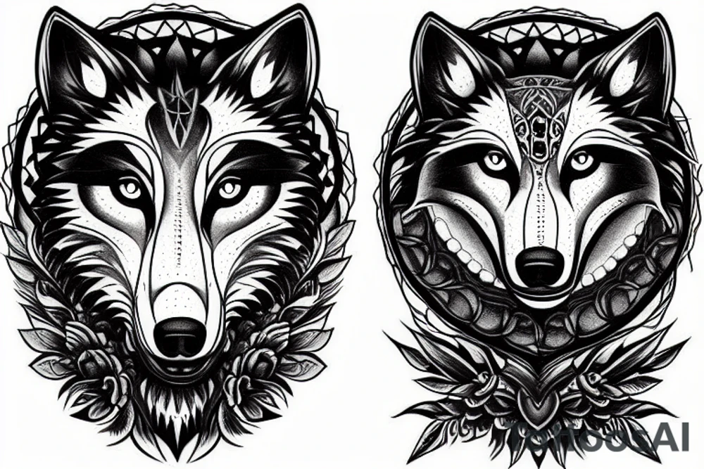 Wolf head with moon phases below tattoo idea