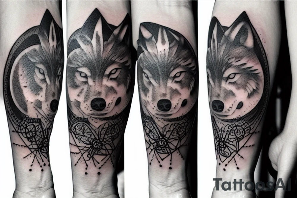 Wolf head with moon phases below tattoo idea