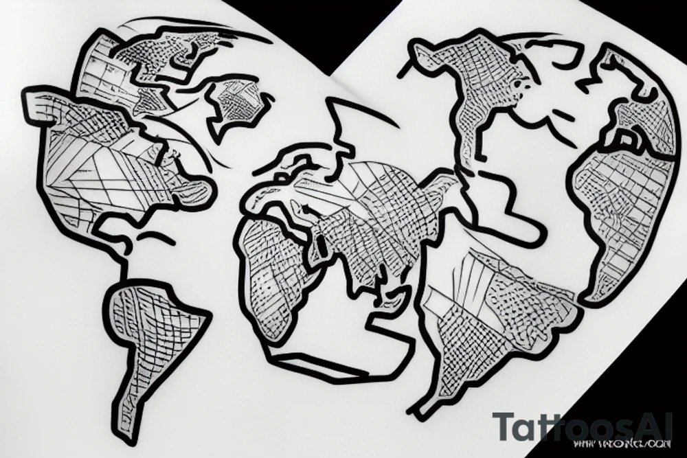 funky world map tattoo idea