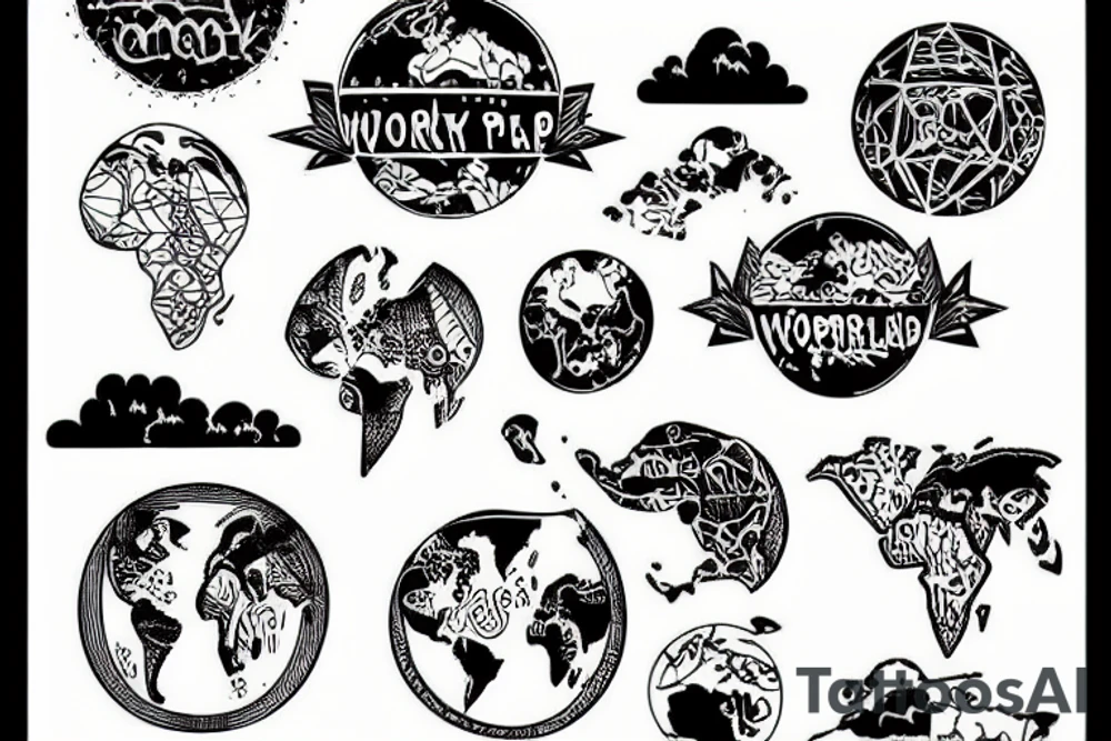 funky world map tattoo idea