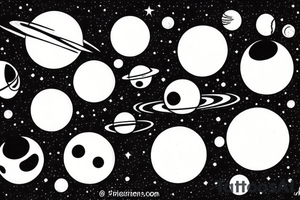 six moons orbiting black hole tattoo idea