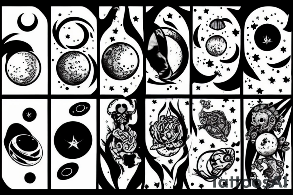 six moons orbiting black hole tattoo idea