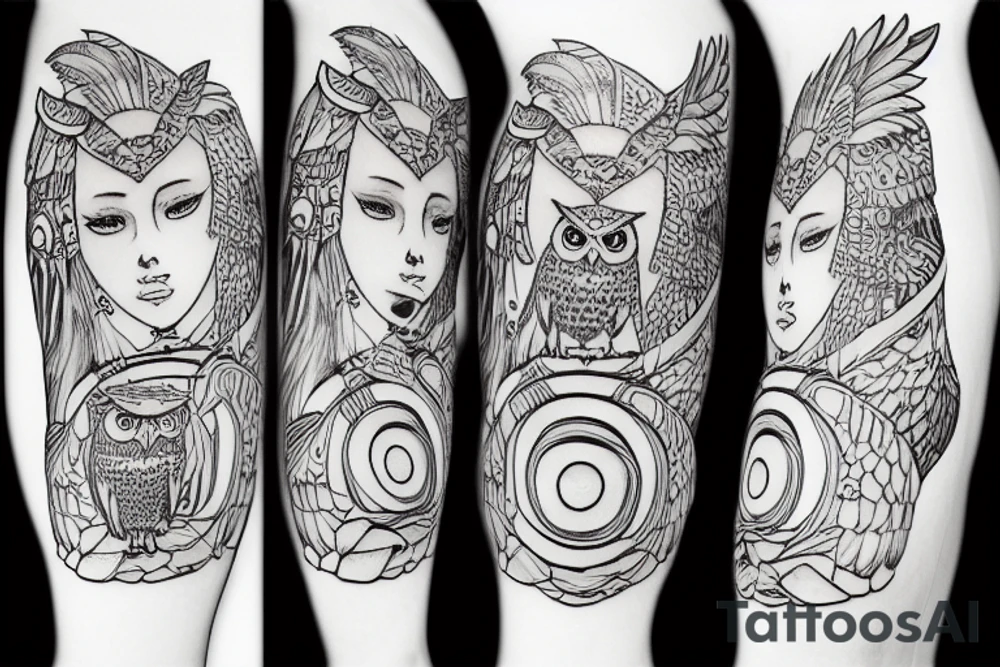 athena and her owl on her shoulder tattoo idea