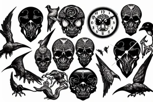 Raven skull clock tattoo idea