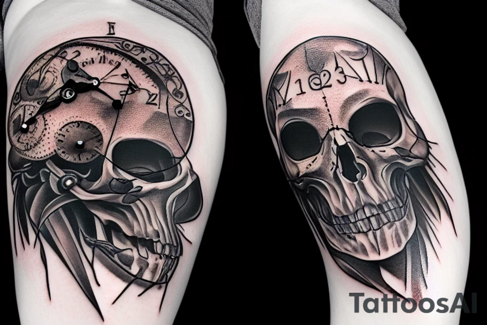Raven skull clock tattoo idea