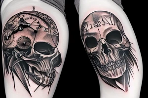 Raven skull clock tattoo idea