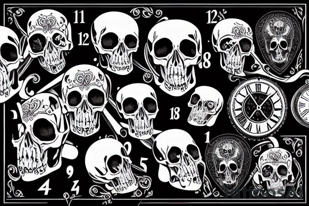 Raven on top of a clock with a skull tattoo idea