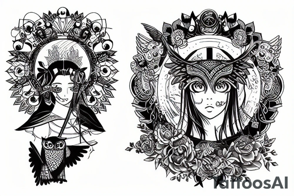 athena and her owl on her shoulder tattoo idea