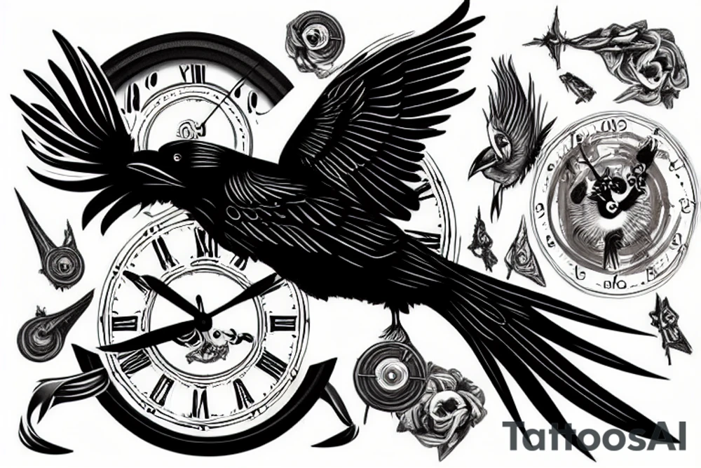 Raven on top of a clock tattoo idea