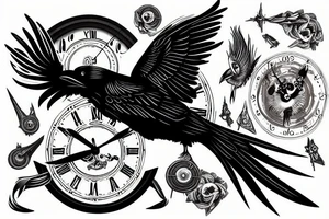 Raven on top of a clock tattoo idea