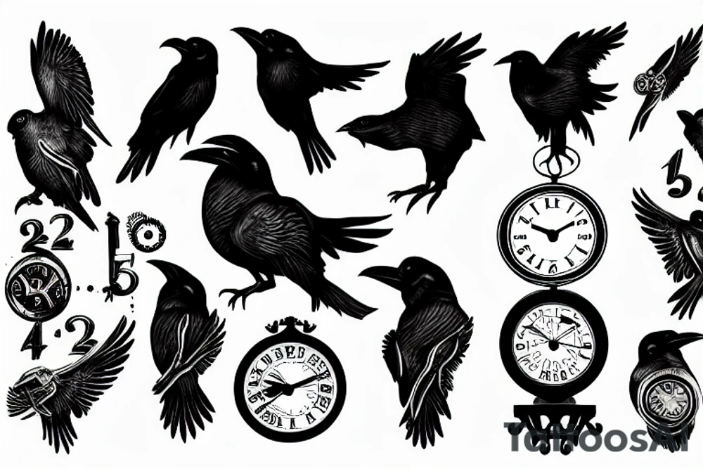 Raven on top of a clock tattoo idea