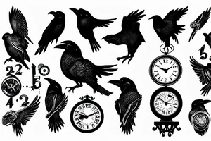 Raven on top of a clock tattoo idea
