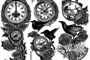 Raven on top of a grandfather clock tattoo idea