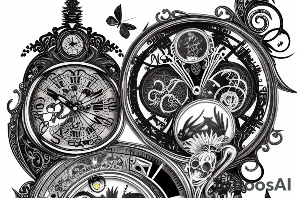 Raven on top of a grandfather clock tattoo idea