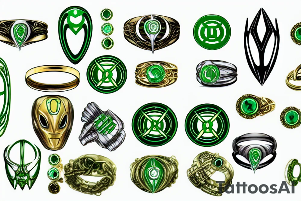 engagement ring, gold and green tattoo idea