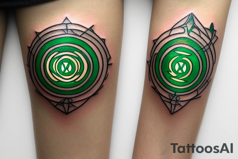 engagement ring, gold and green tattoo idea