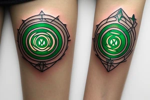 engagement ring, gold and green tattoo idea