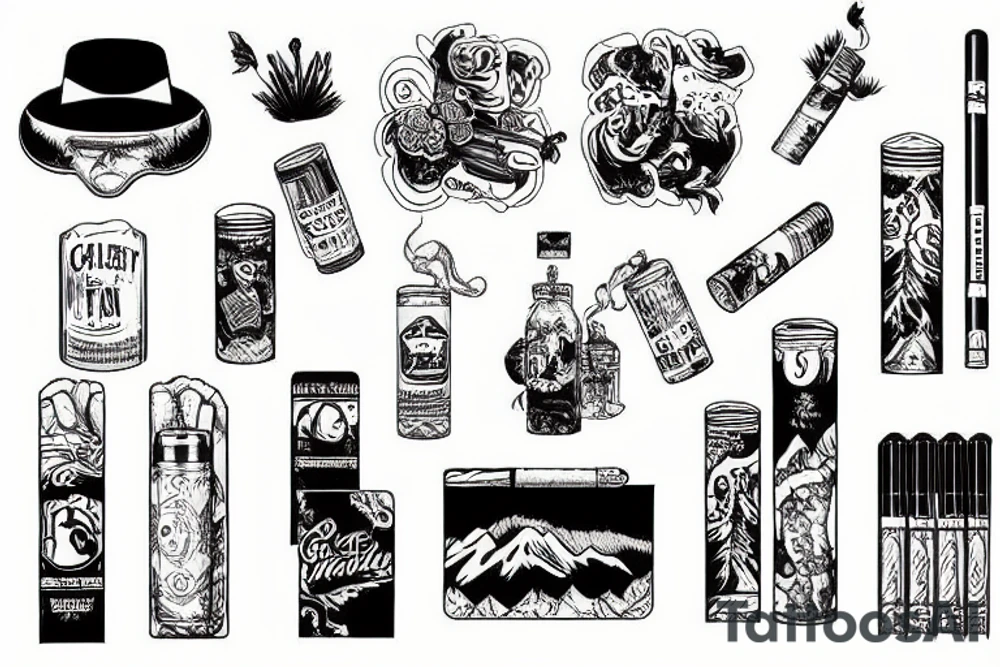 Cigarettes and alcohol in the mountains tattoo idea