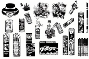 Cigarettes and alcohol in the mountains tattoo idea