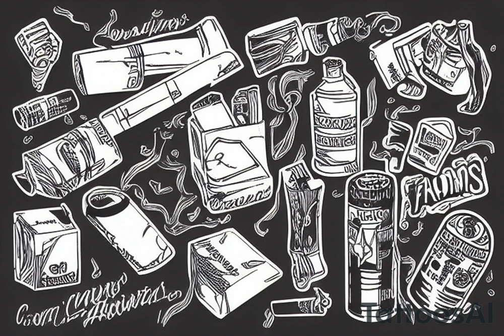 Cigarettes and alcohol in the mountains tattoo idea